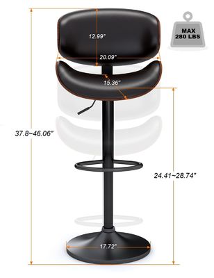 Chaise de bar rembourrée en cuir en PU extérieur avec dos et repose-pieds réglable en hauteur