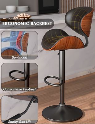 Chaise de bar rembourrée en cuir en PU extérieur avec dos et repose-pieds réglable en hauteur