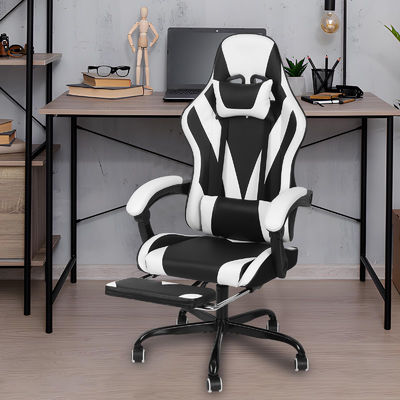 Chaise de jeu de course ergonomie vidéo en cuir synthétique à dos élevé avec repose-pieds ALINUNU