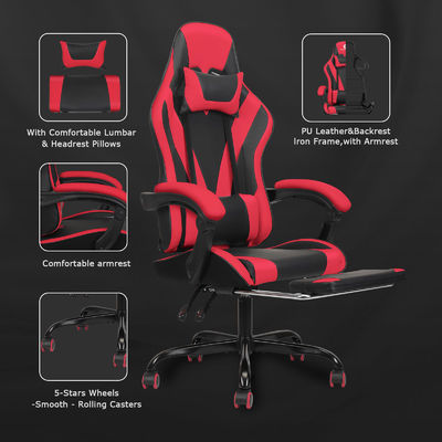 Chaise de jeu de course à dos haut en cuir synthétique avec repose-pieds et hauteur réglable