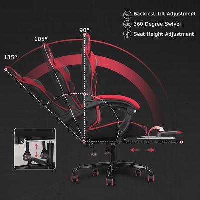 Chaise de jeu de course à dos haut en cuir synthétique avec repose-pieds et hauteur réglable