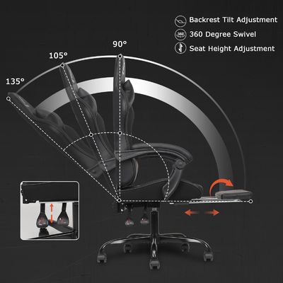 Poids maximal de 300 livres Chaise de jeu à dos haut avec repose-pieds et fonction de fauteuil