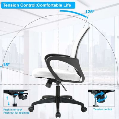 ALINUNU Chaise exécutive en maille blanche avec support lombaire et mécanisme papillon