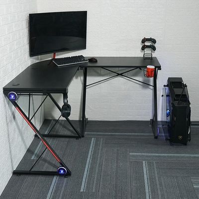 Espace de travail Bureau à domicile Table de jeu informatique en forme de L avec support de moniteur d'angle rond