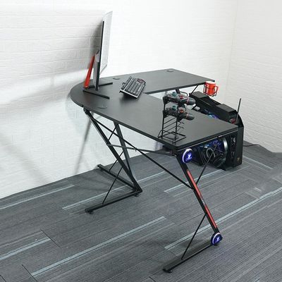 Espace de travail Bureau à domicile Table de jeu informatique en forme de L avec support de moniteur d'angle rond