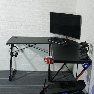 Espace de travail Bureau à domicile Table de jeu informatique en forme de L avec support de moniteur d'angle rond