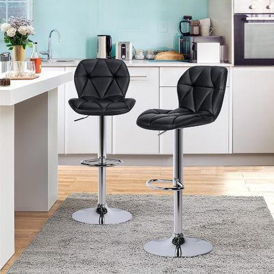 Chaise de bar avec dossier hauteur réglable Tourne-disque haute tabourets de bar en PU moderne cuir