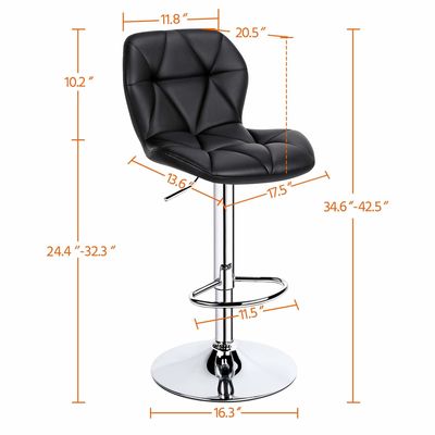 Chaise de bar avec dossier hauteur réglable Tourne-disque haute tabourets de bar en PU moderne cuir