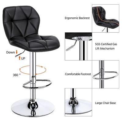 Chaise de bar avec dossier hauteur réglable Tourne-disque haute tabourets de bar en PU moderne cuir