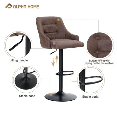 Tabouret de barre à hauteur réglable à pivotement pour le pont aérien Alinunu avec dos et base rembourrés