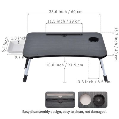 Tableau de bureau portable avec porte-gobelets 15.7 &quot;D x 23.6&quot;W x 11&quot;H
