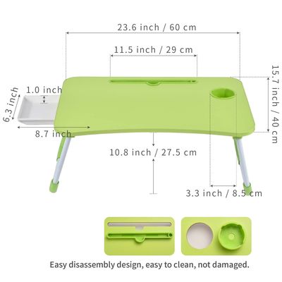 Plateau de lit pliable portable avec porte-gobelets et dimensions du produit 15,7 &quot;D x 23,6&quot; W x 11 &quot;H