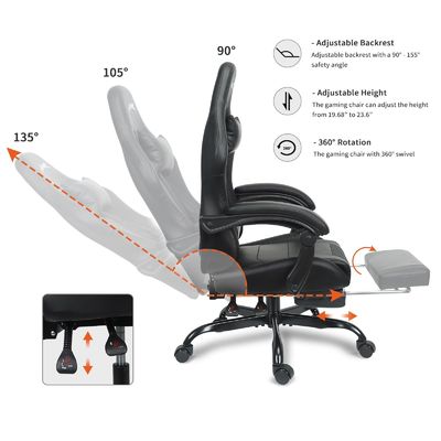 Chaise de jeu réglable en hauteur avec support lombaire et repose-pieds de couleur personnalisée