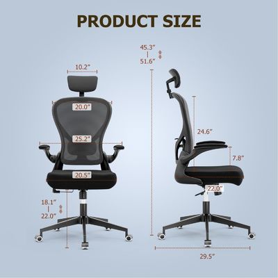 Fonction pivotante et bras pliables fauteuil de bureau ergonomique à domicile avec réglage de hauteur