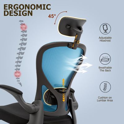 Fonction pivotante et bras pliables fauteuil de bureau ergonomique à domicile avec réglage de hauteur