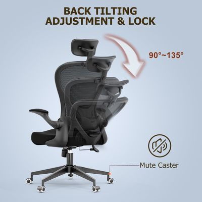 Fonction pivotante et bras pliables fauteuil de bureau ergonomique à domicile avec réglage de hauteur