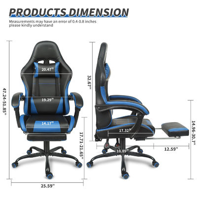 Chaise de jeu vidéo personnalisée réglable en hauteur de couleur avec support lombaire et repose-pieds