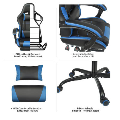 Chaise de jeu vidéo personnalisée réglable en hauteur de couleur avec support lombaire et repose-pieds