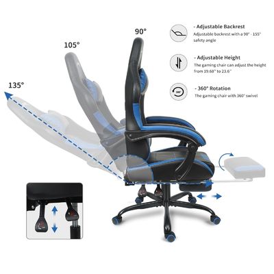 Chaise de jeu vidéo personnalisée réglable en hauteur de couleur avec support lombaire et repose-pieds