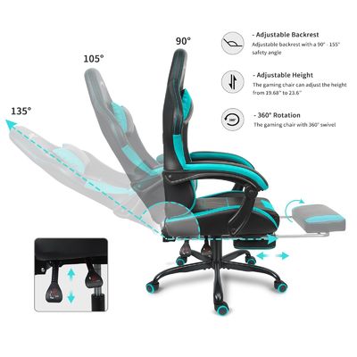 Chaise de jeu métallique de design moderne avec support lombaire et repose-pieds réglable en hauteur