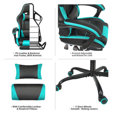 Chaise de jeu métallique de design moderne avec support lombaire et repose-pieds réglable en hauteur