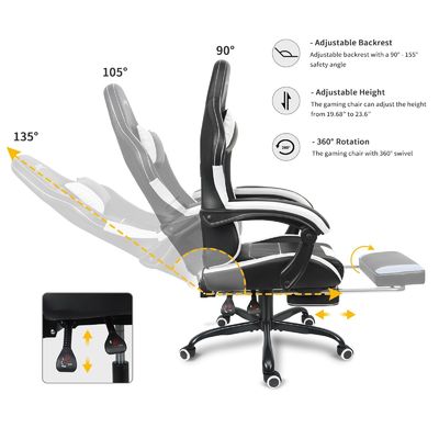 Chaise de jeu à hauteur réglable de conception ergonomique avec support lombaire et repose-pieds