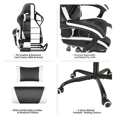 Chaise de jeu à hauteur réglable de conception ergonomique avec support lombaire et repose-pieds