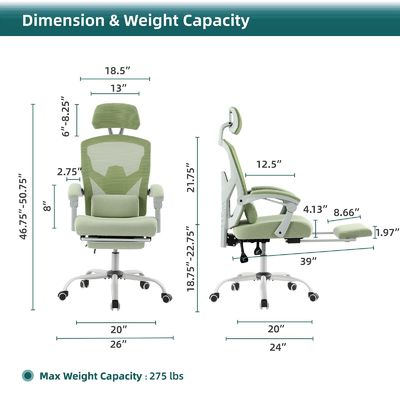 27.56&quot;D x 18.5&quot;W x 47.8&quot;H Chaise pivotante en treillis arrière pour ergonomie de bureau