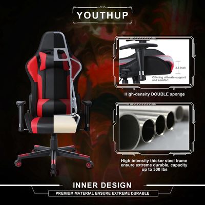 Chaise de jeu en cuir RGB personnalisable ALINUNU avec barre lumineuse LED et matériau de tissu