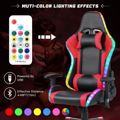 Chaise de jeu en cuir RGB personnalisable ALINUNU avec barre lumineuse LED et matériau de tissu