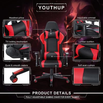 Chaise de jeu en cuir RGB personnalisable ALINUNU avec barre lumineuse LED et matériau de tissu
