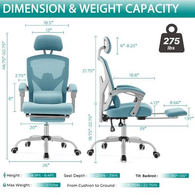 Chaise de bureau d'ordinateur de bureau avec hauteur réglable et fonction de roulement pivotant