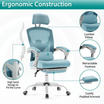 Chaise de bureau d'ordinateur de bureau avec hauteur réglable et fonction de roulement pivotant