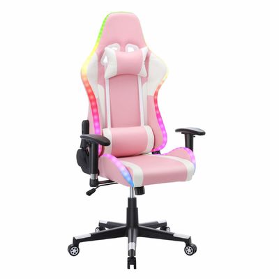 Chaise de jeu de bureau réglable pour ordinateur avec fonction de massage et barre lumineuse LED