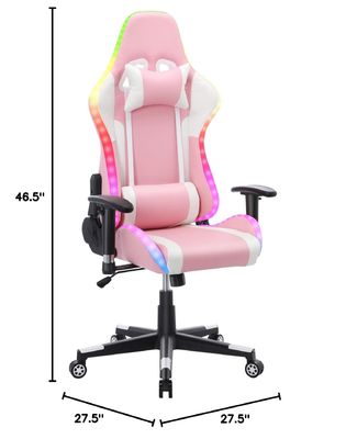 Chaise de jeu de bureau réglable pour ordinateur avec fonction de massage et barre lumineuse LED
