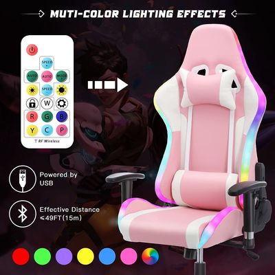 Chaise de jeu de bureau réglable pour ordinateur avec fonction de massage et barre lumineuse LED