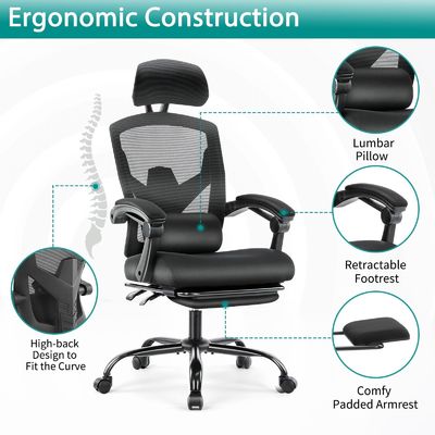 Chaises à rouleaux pivotantes en treillis arrière pour bureau 360 pivotante / hauteur réglable 34,4 livres