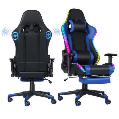 Chaise pivotante de jeu RGB en cuir de couleur personnalisée avec barre lumineuse LED et fonction de massage