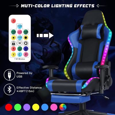 Chaise pivotante de jeu RGB en cuir de couleur personnalisée avec barre lumineuse LED et fonction de massage