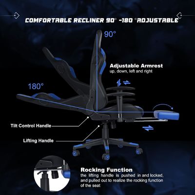 Chaise pivotante de jeu RGB en cuir de couleur personnalisée avec barre lumineuse LED et fonction de massage
