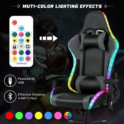 27.5&quot;D x 27.5&quot;W x 46.5&quot;H Chaise tournante de jeu avec barre lumineuse LED et fonction de massage