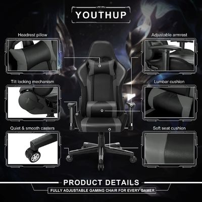 27.5&quot;D x 27.5&quot;W x 46.5&quot;H Chaise tournante de jeu avec barre lumineuse LED et fonction de massage