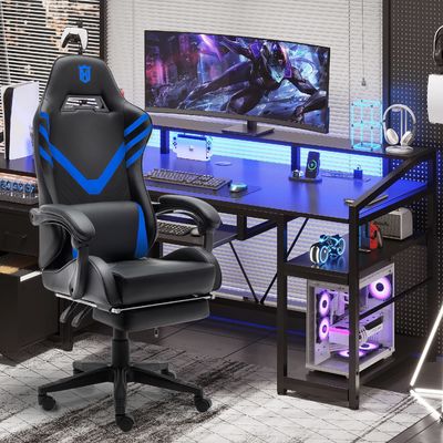 Chaise de jeu informatique ergonomie à dos haut avec support lombaire et cuir synthétique