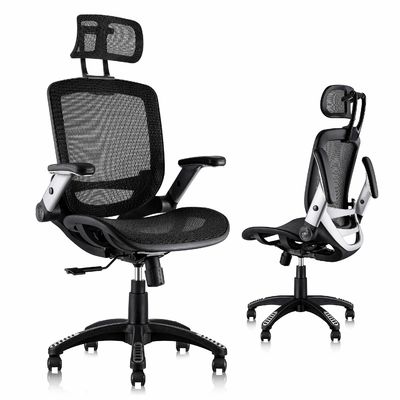 Chaise de bureau ergonomique à dos élevé avec repose-tête réglable et chaise élévatrice à bras pliable