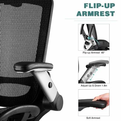 Chaise de bureau ergonomique à dos élevé avec repose-tête réglable et chaise élévatrice à bras pliable