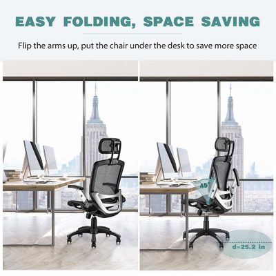 Chaise de bureau ergonomique à dos élevé avec repose-tête réglable et chaise élévatrice à bras pliable