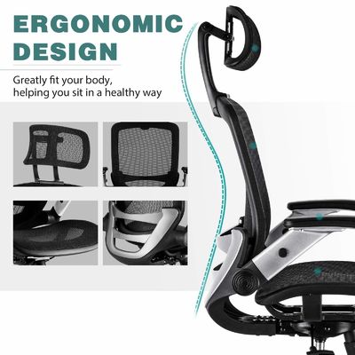 Chaise de bureau ergonomique à dos élevé avec repose-tête réglable et chaise élévatrice à bras pliable