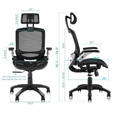 Chaise de bureau ergonomique à dos élevé avec repose-tête réglable et chaise élévatrice à bras pliable