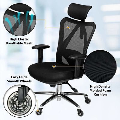 Coussin d'assise épaissie fauteuil de bureau d'ordinateur à domicile ergonomique avec appuie-tête et accoudoirs lombaires