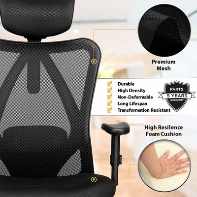 Coussin d'assise épaissie fauteuil de bureau d'ordinateur à domicile ergonomique avec appuie-tête et accoudoirs lombaires
